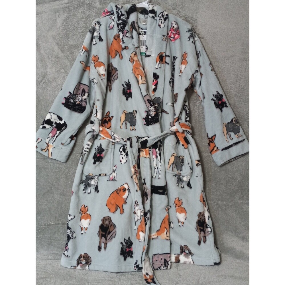 Vera Bradley Women's Fleece Robe "Dog Show" Print Gray, XL